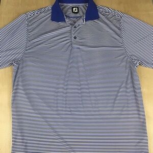 Footjoy Mens Large Short Sleeve Golf Polo Shirt Stretch Performance White Blue